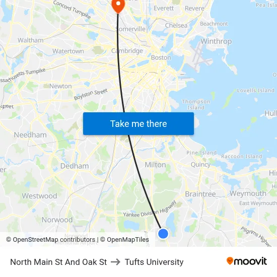 North Main St And Oak St to Tufts University map