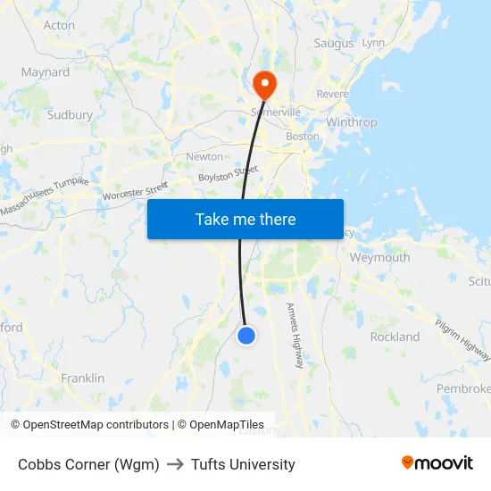 Cobbs Corner (Wgm) to Tufts University map