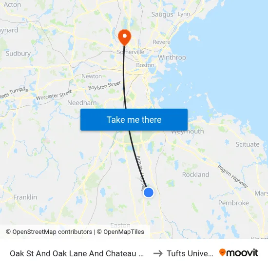 Oak St And Oak Lane And Chateau Westgate to Tufts University map