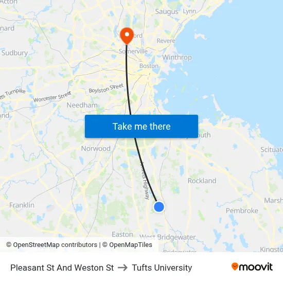 Pleasant St And Weston St to Tufts University map