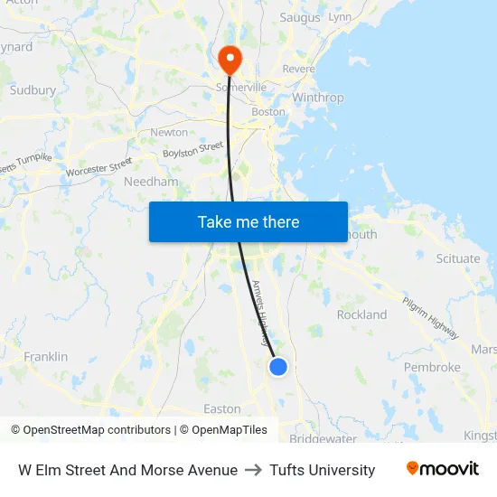 W Elm Street And Morse Avenue to Tufts University map