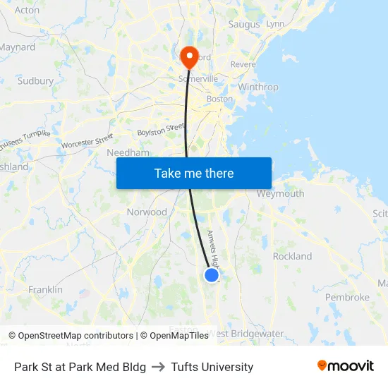 Park St at Park Med Bldg to Tufts University map