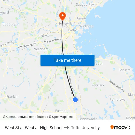 West St at West Jr High School to Tufts University map
