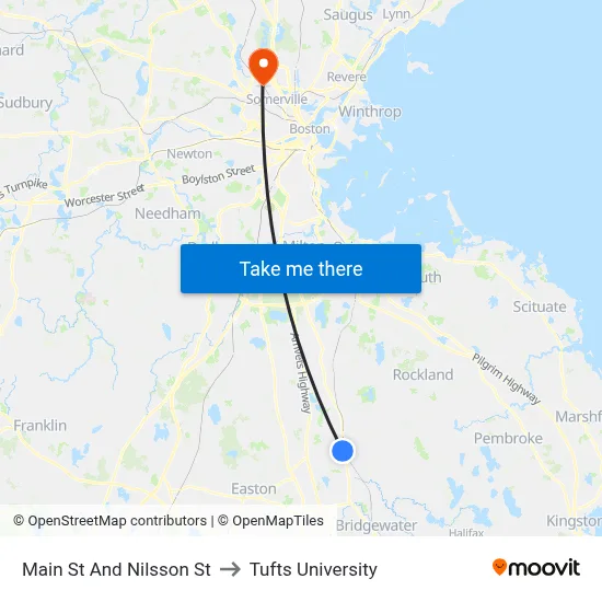 Main St And Nilsson St to Tufts University map