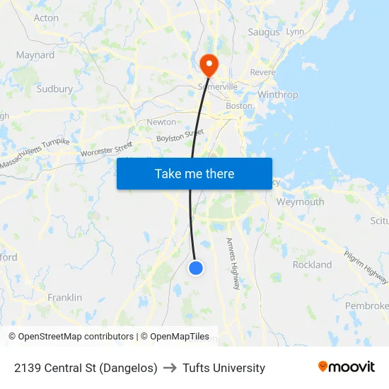 2139 Central St (Dangelos) to Tufts University map