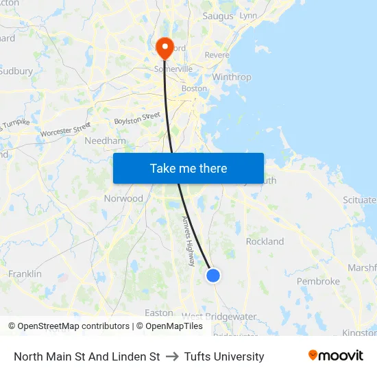 North Main St And Linden St to Tufts University map