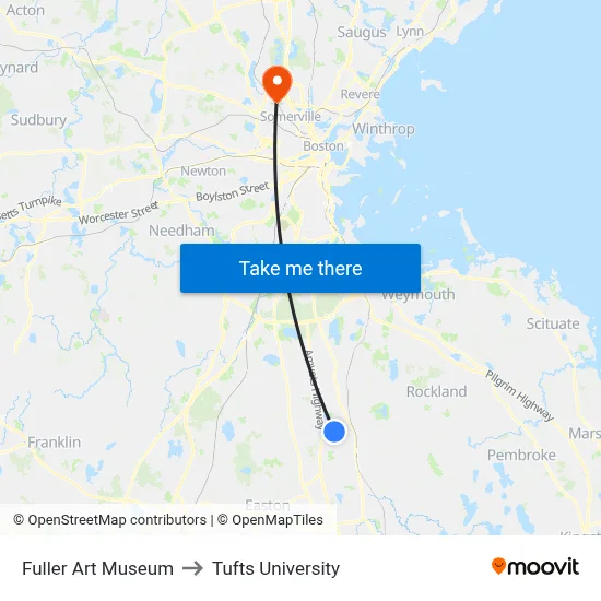 Fuller Art Museum to Tufts University map