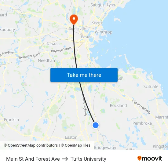 Main St And Forest Ave to Tufts University map