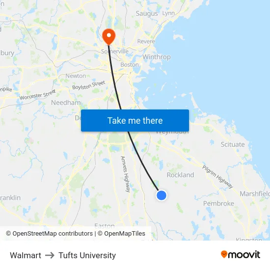 Walmart to Tufts University map