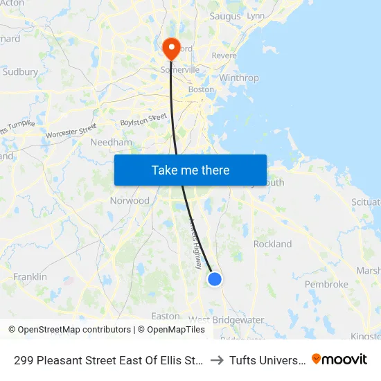 299 Pleasant Street East Of Ellis Street to Tufts University map