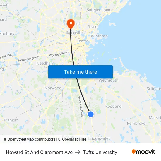 Howard St And Claremont Ave to Tufts University map