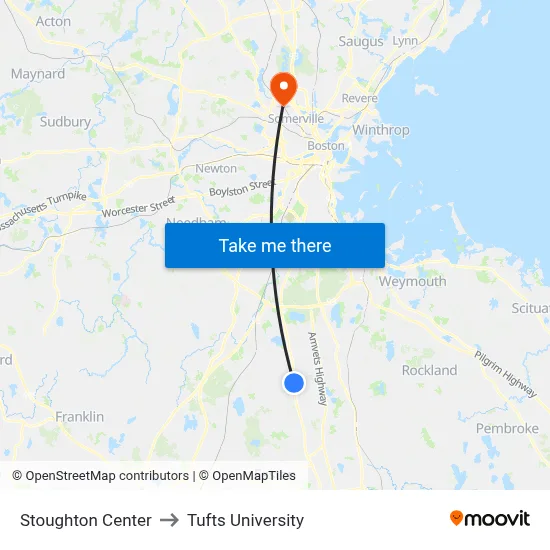 Stoughton Center to Tufts University map
