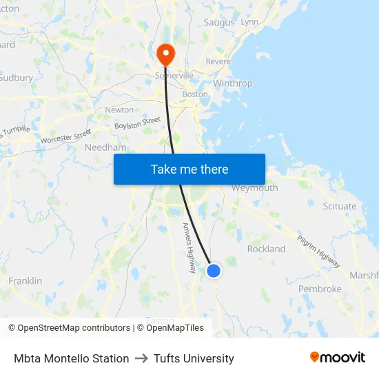 Mbta Montello Station to Tufts University map