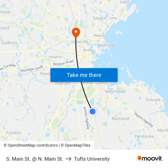 S. Main St. @ N. Main St. to Tufts University map