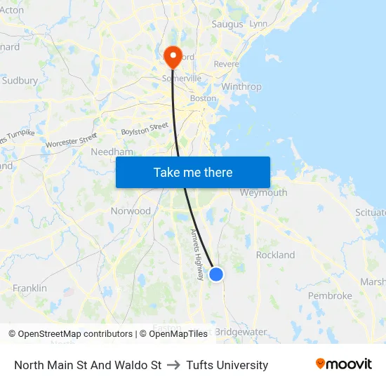 North Main St And Waldo St to Tufts University map