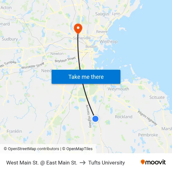 West Main St. @ East Main St. to Tufts University map