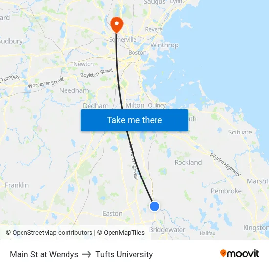 Main St at Wendys to Tufts University map