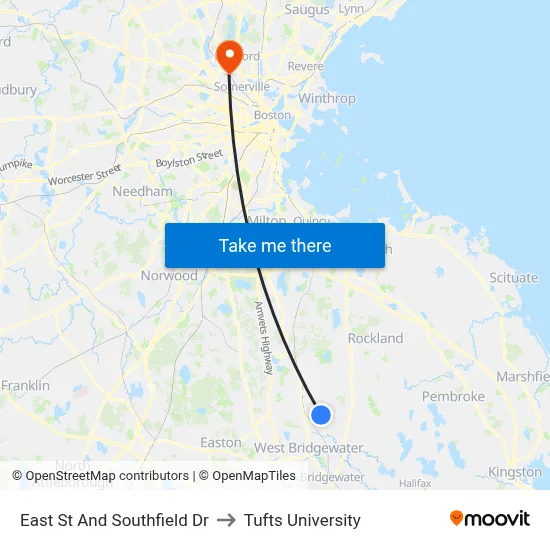 East St And Southfield Dr to Tufts University map