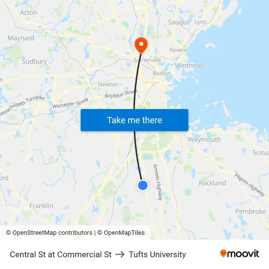 Central St at Commercial St to Tufts University map