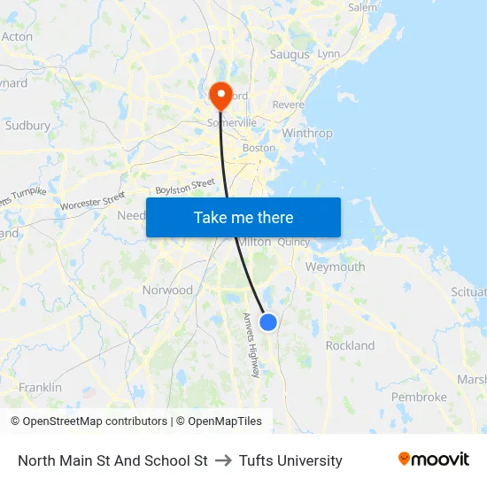 North Main St And School St to Tufts University map