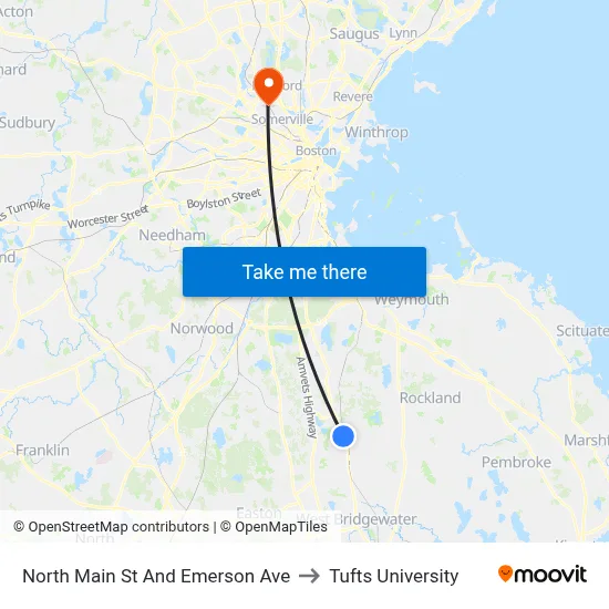 North Main St And Emerson Ave to Tufts University map