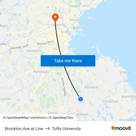 Brockton Ave at Line to Tufts University map
