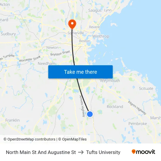 North Main St And Augustine St to Tufts University map