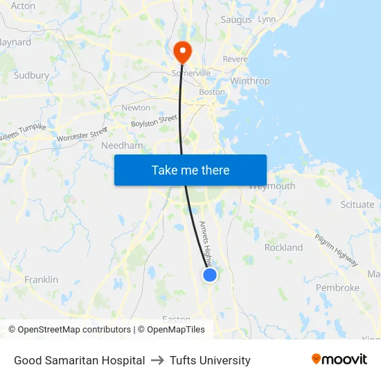 Good Samaritan Hospital to Tufts University map