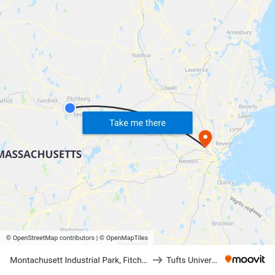 Montachusett Industrial Park, Fitchburg to Tufts University map
