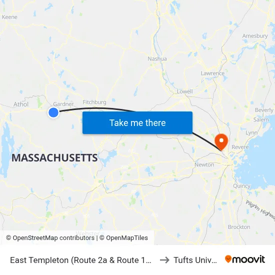 East Templeton (Route 2a & Route 101),Gardner to Tufts University map