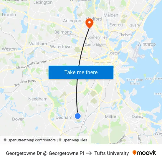Georgetowne Dr @ Georgetowne Pl to Tufts University map