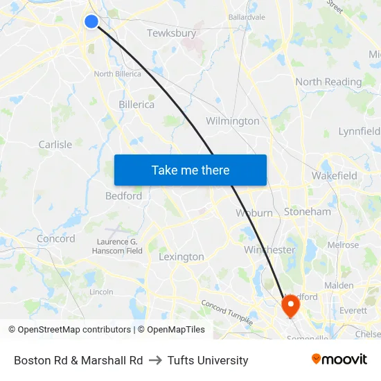 Boston Rd & Marshall Rd to Tufts University map