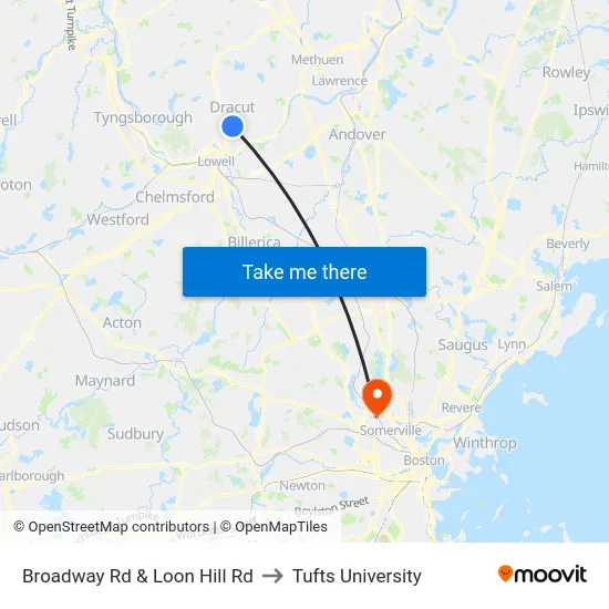 Broadway Rd & Loon Hill Rd to Tufts University map