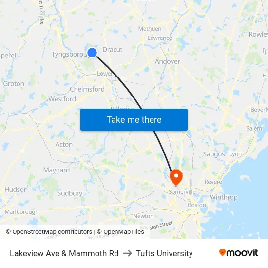 Lakeview Ave & Mammoth Rd to Tufts University map