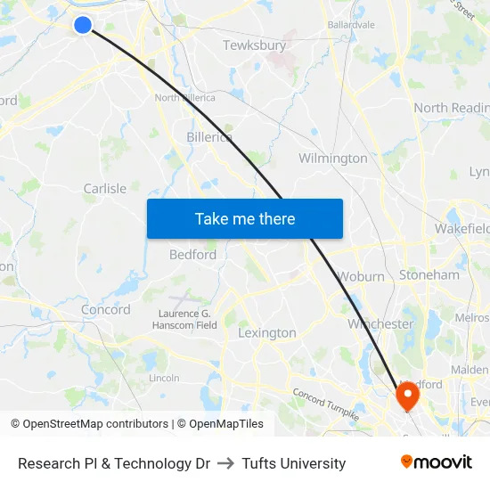 Research Pl & Technology Dr to Tufts University map