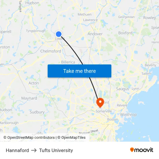 Hannaford to Tufts University map