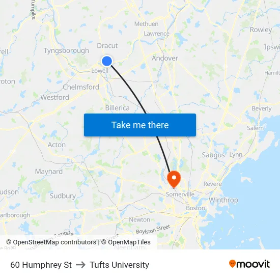 60 Humphrey St to Tufts University map