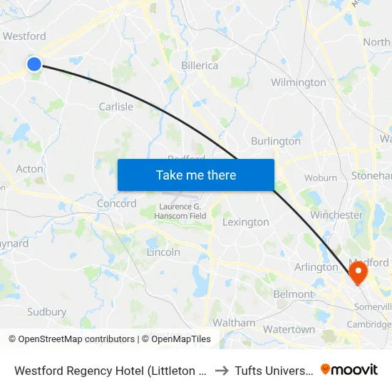 Westford Regency Hotel (Littleton Rd) to Tufts University map