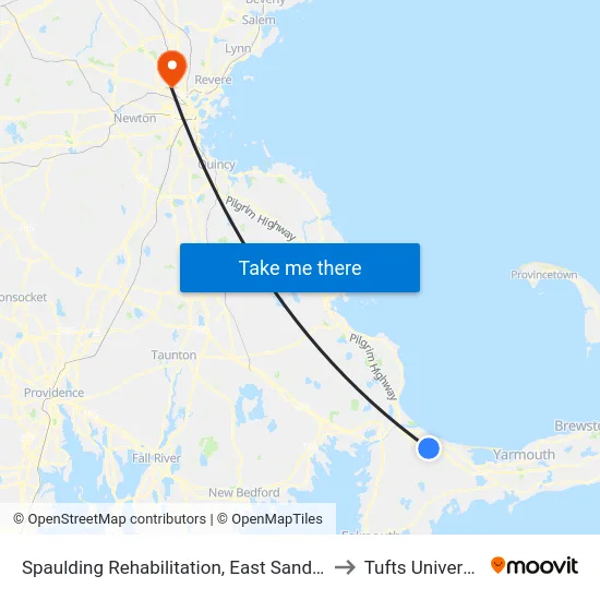 Spaulding Rehabilitation, East Sandwich to Tufts University map