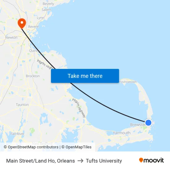 Main Street/Land Ho, Orleans to Tufts University map