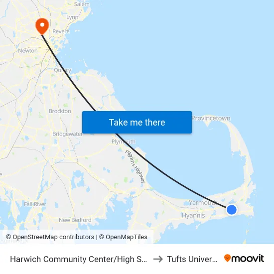 Harwich Community Center/High School to Tufts University map