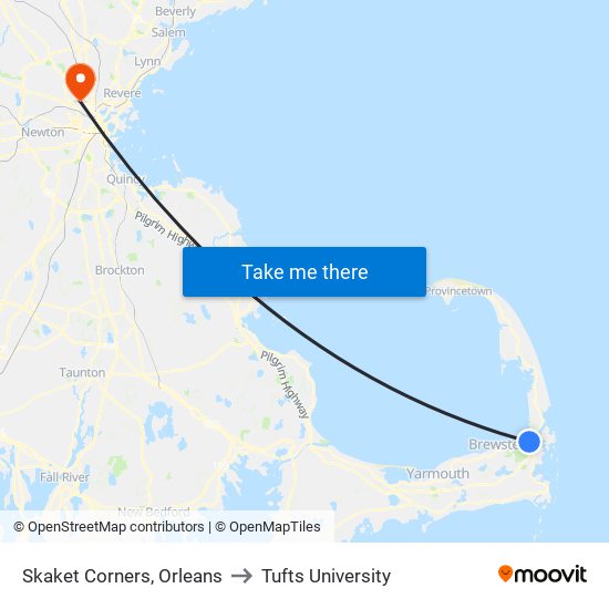 Skaket Corners, Orleans to Tufts University map