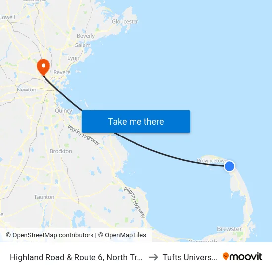 Highland Road & Route 6, North Truro to Tufts University map