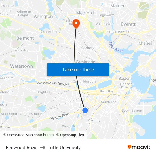 Fenwood Road to Tufts University map
