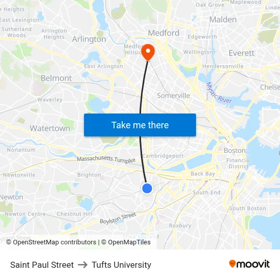 Saint Paul Street to Tufts University map
