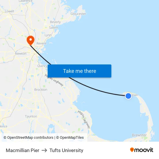 Macmillian Pier to Tufts University map