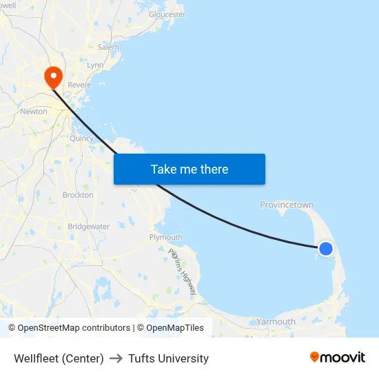 Wellfleet (Center) to Tufts University map