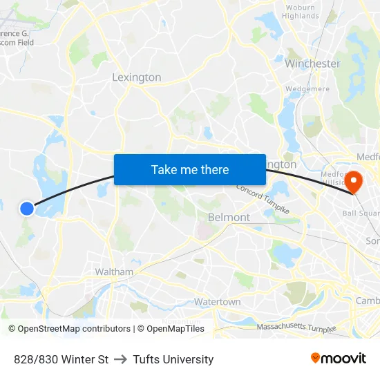 828/830 Winter St to Tufts University map