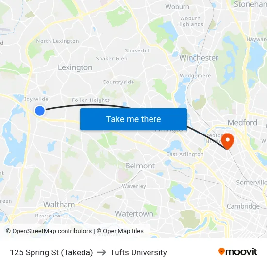 125 Spring St  (Takeda) to Tufts University map