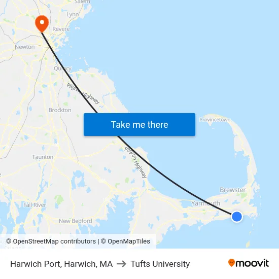 Harwich Port, Harwich, MA to Tufts University map
